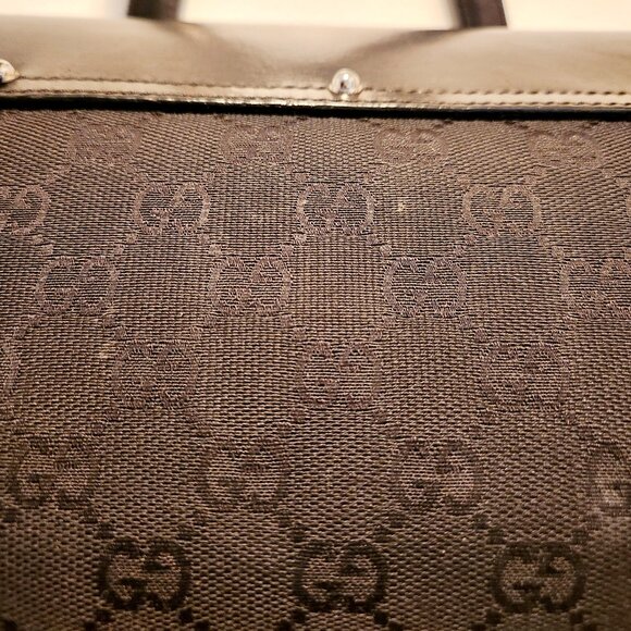 Authentic Gucci Monogram Bullet Satchel Handbag with Bamboo Accent & Dust Bag - Picture 7 of 16
